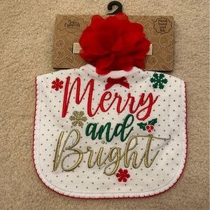 Baby Essentials Christmas Headband and Bib White Red Green Gold Size 0-6 Months